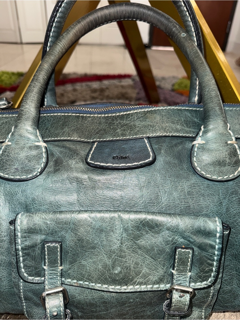 Chloe Black Leather Edith Tote with Contrast Stitching - Picture 5 of 12